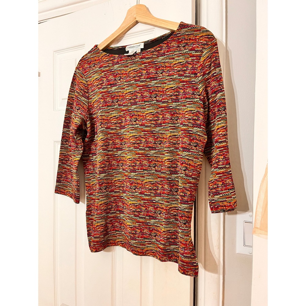 Coldwater Creek Multi Color Space Dye Zigzag Knit Boat Neck‎ 3/4 Sleeve Top